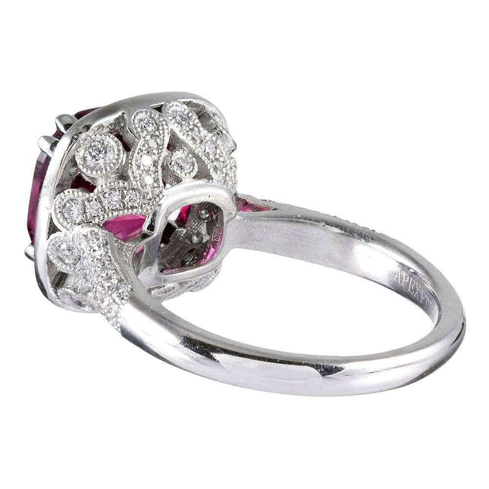 4.72 Carat Gem Pink Tourmaline and Diamond Ring In Excellent Condition In Carmel-by-the-Sea, CA