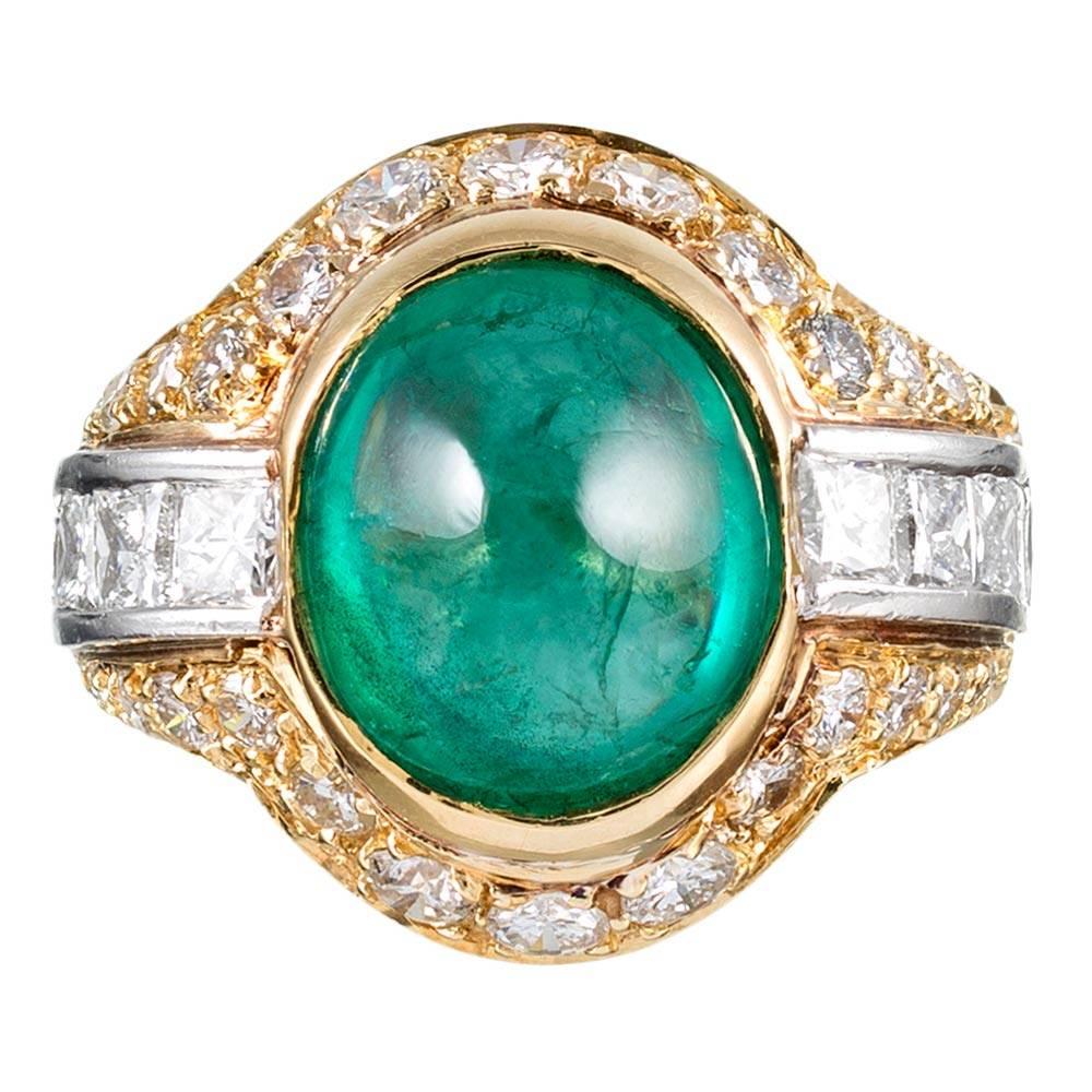 7 Carat Cabochon Emerald and Diamond Dome Ring