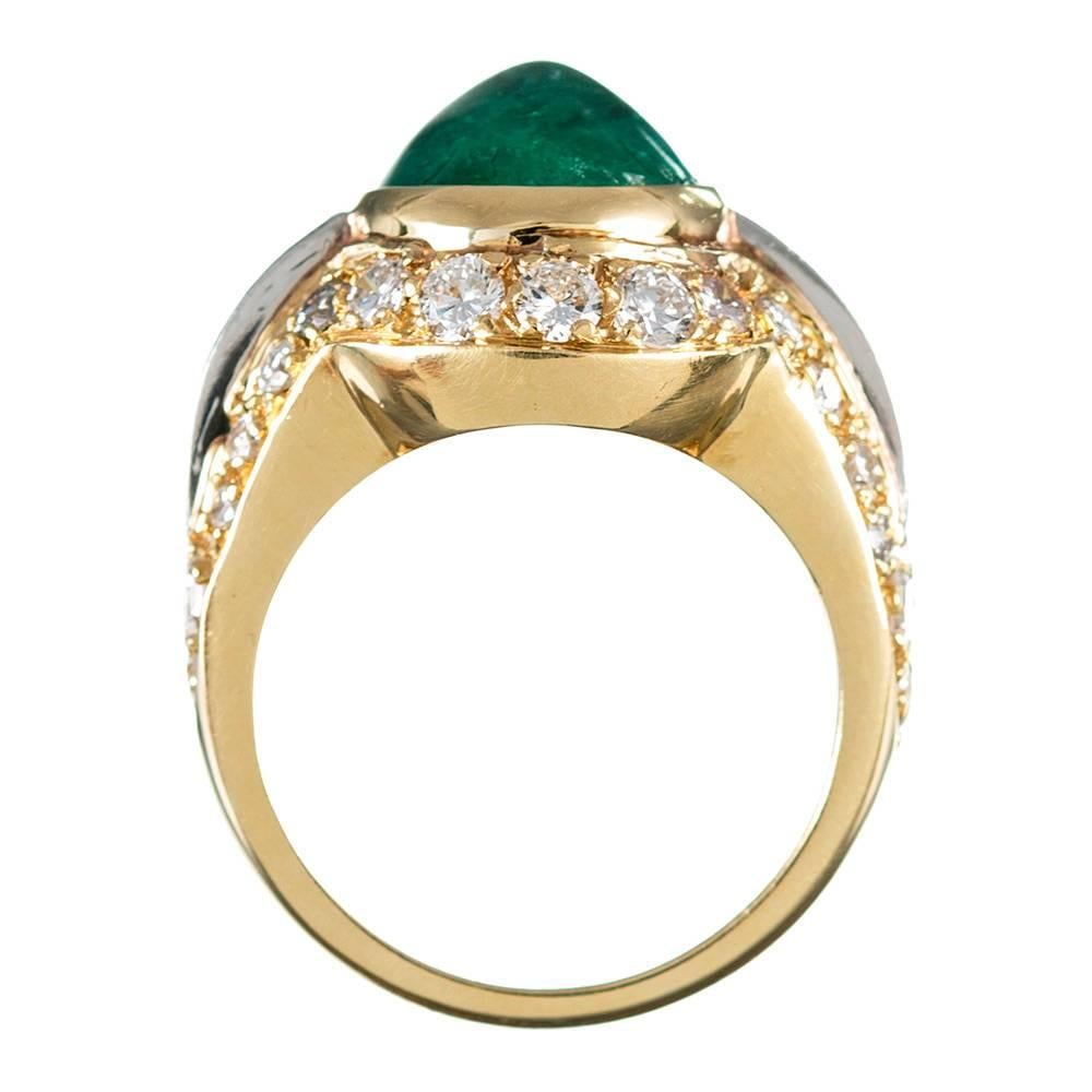 7 Carat Cabochon Emerald and Diamond Dome Ring In Excellent Condition In Carmel-by-the-Sea, CA
