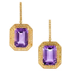 20 Carat Amethyst and Yellow Diamond Earrings