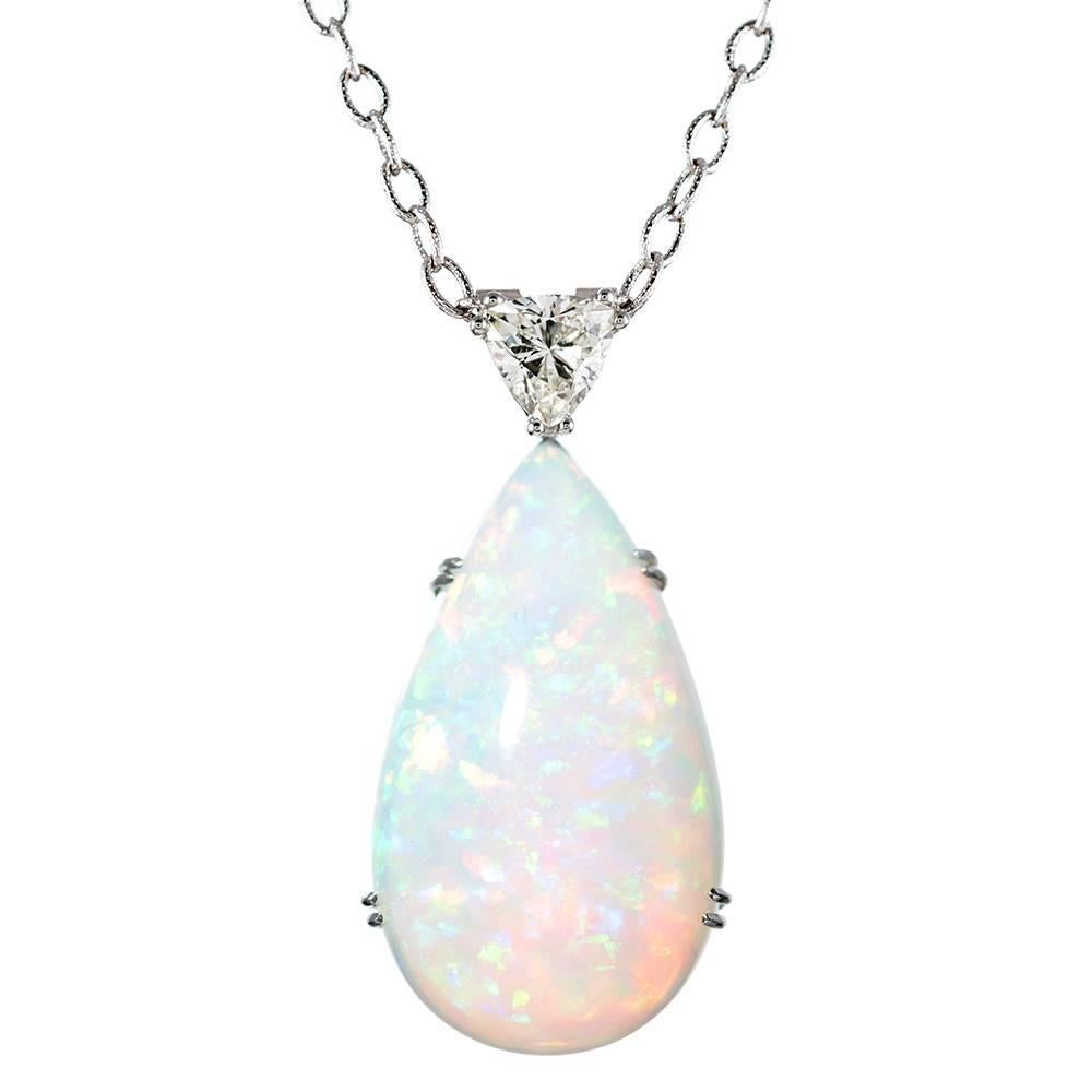 23.45 Carat Pear Cabochon Opal and Diamond Pendant