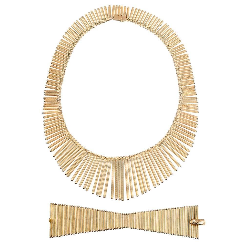 Golden Matchstick Necklace and Bracelet Suite