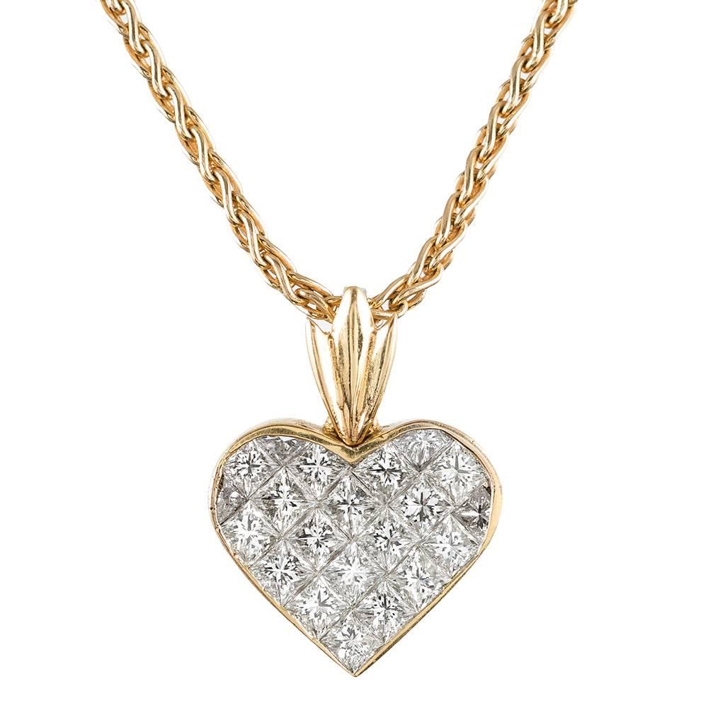 3 Carat Princess Cut Diamond Heart Pendant