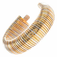 Flexible Tri-Color Gold Wide Bangle Bracelet