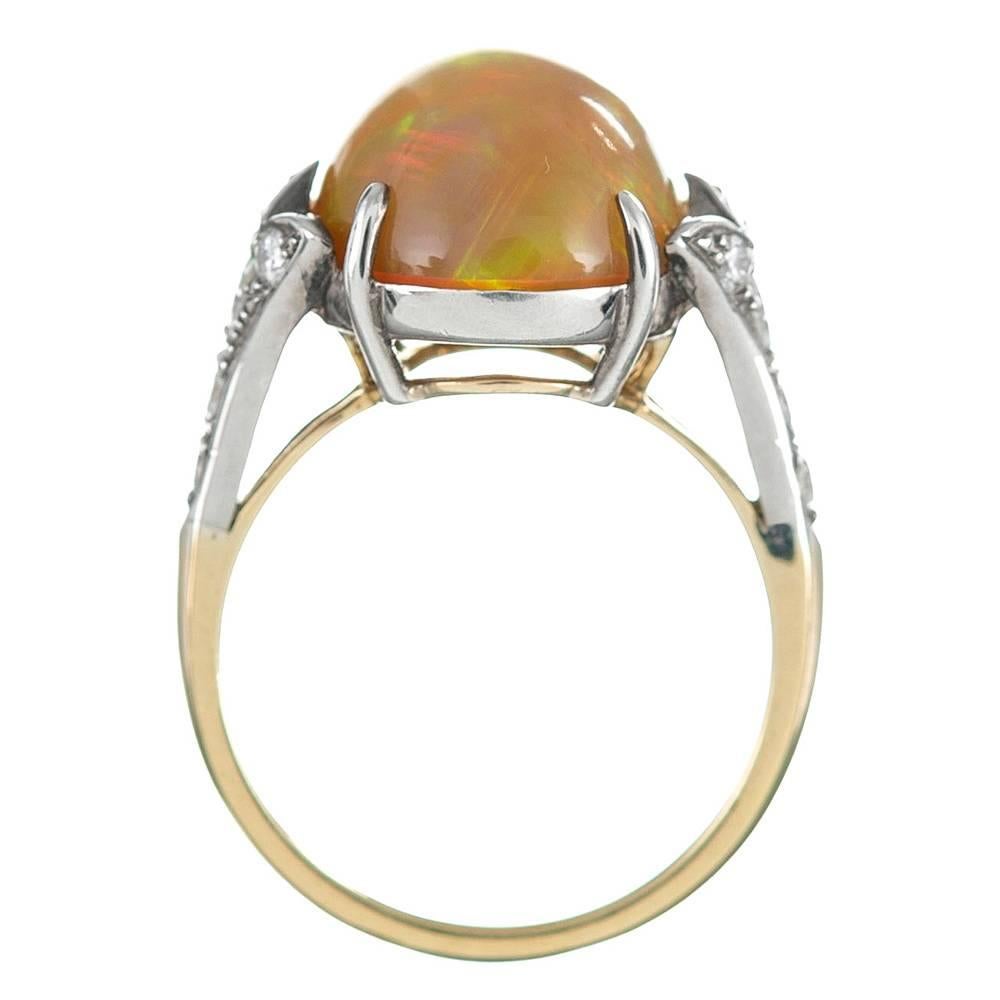 Women's or Men's 8 Carat Fire Opal Cabochon Diamond Ring