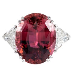 17.06 Carat Pink Tourmaline Trillion Diamond Three-Stone Ring