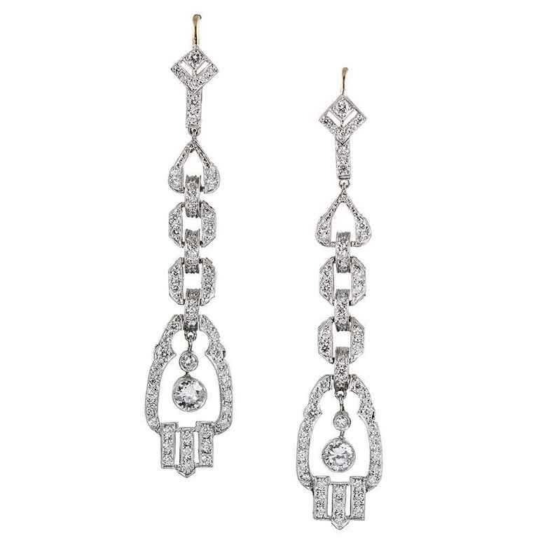 Modern Art Deco Style Diamond Drop Earrings For At 1stdibs Modern Art Deco Style Diamond Drop Earrings For