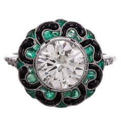 Vintage 2.13 Carat Diamond Emerald Platinum Ring