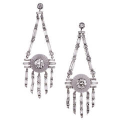 Old European Cut Diamond and Rock Crystal Chandelier Earrings