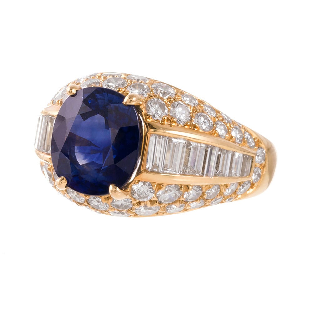 Baguette Cut Bulgari 5.07 Carat Sapphire Diamond Gold Ring