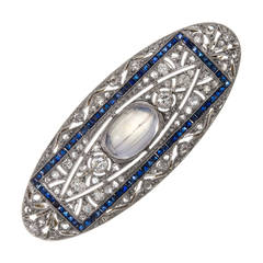 Edwardian Moonstone Sapphire Diamond Brooch