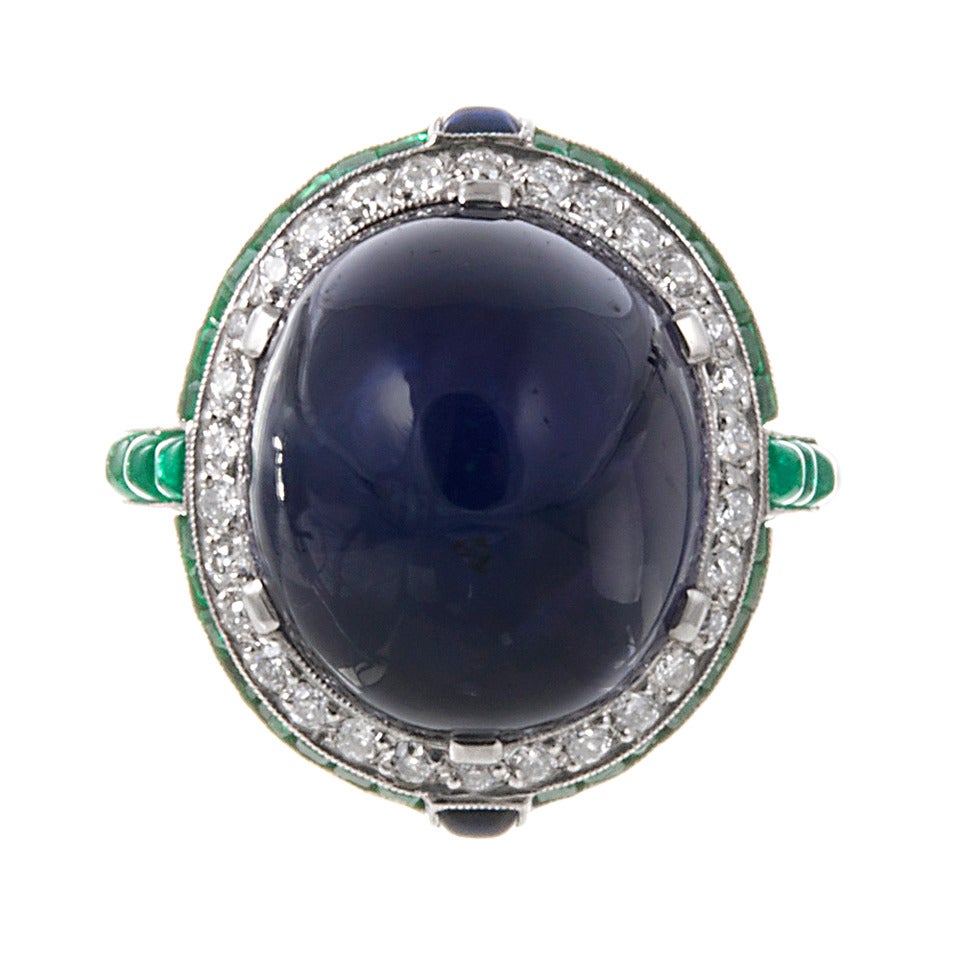 Art Deco 25 Carat GIA Cert No Heat Color Change Star Sapphire Platinum Ring