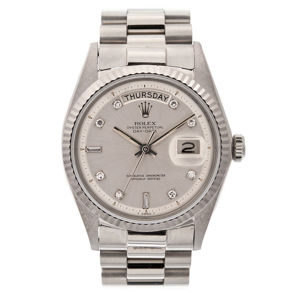 Rolex White Gold Diamond Dial Day-Date Wristwatch
