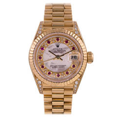 Vintage Rolex Lady's Yellow Gold Ruby Diamond Datejust Chronometer Wristwatch Ref 69238