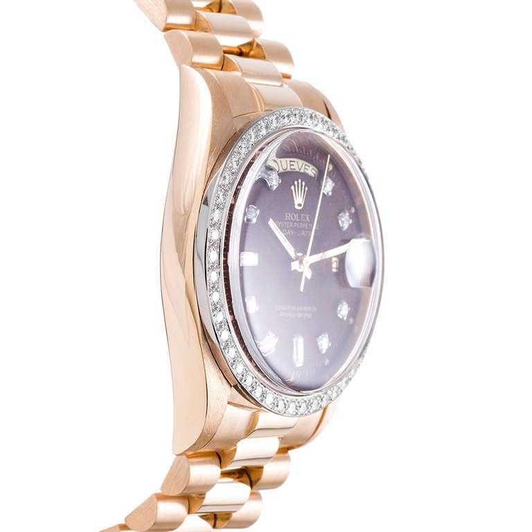 Women's or Men's Rolex Yellow Gold and Diamond Day-Date Watch with Special Dial Ref 1803