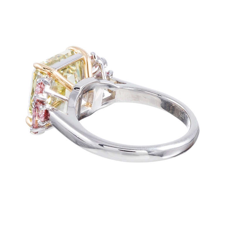 6.12 Carat Fancy Deep Greenish Yellow Diamond Ring In Excellent Condition In Carmel-by-the-Sea, CA