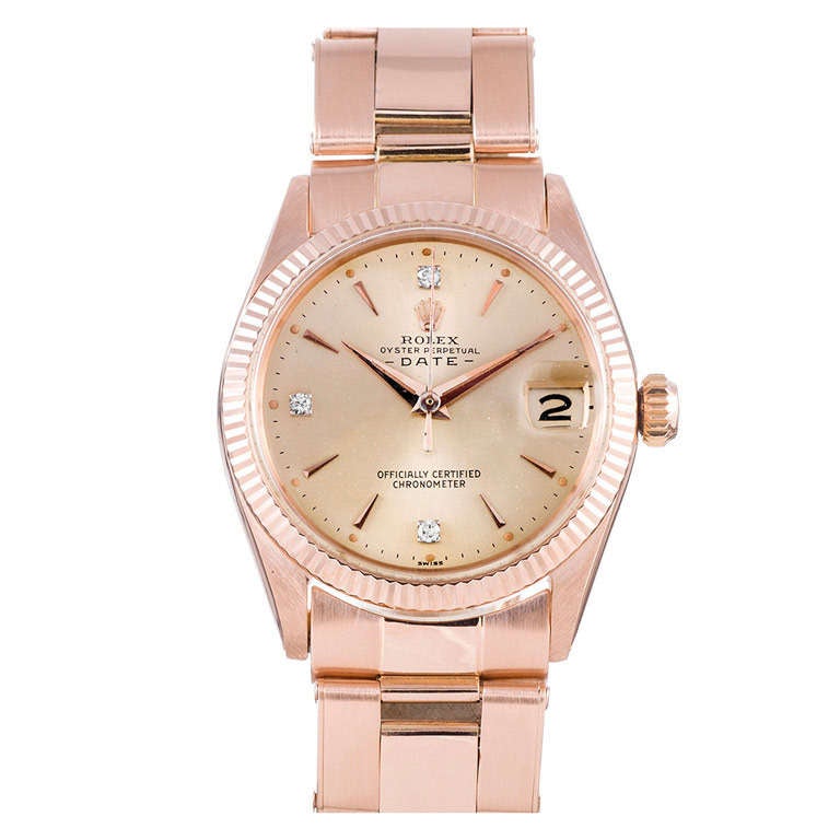 Rolex Rose Gold Date Wristwatch with Rare Diamond Dial