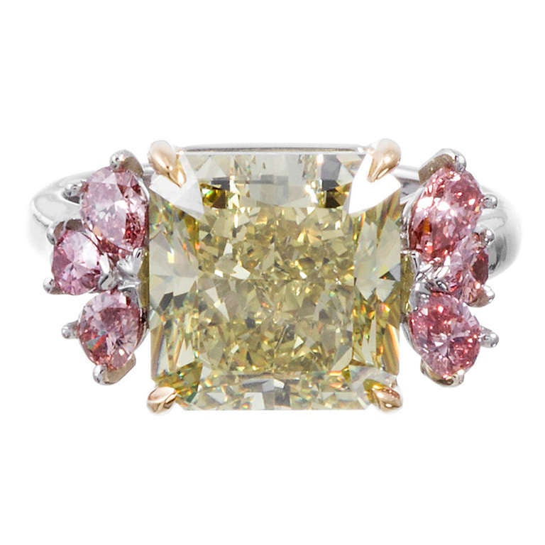 6.12 Carat Fancy Deep Greenish Yellow Diamond Ring