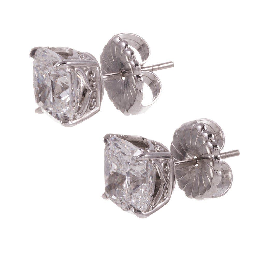 6.02 Carat GIA G/Vs12 Cushion Diamond Gold Stud Earrings at 1stDibs