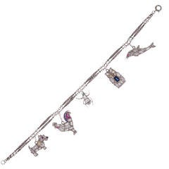 Art Deco Diamond Platinum Animal-Themed Charm Bracelet