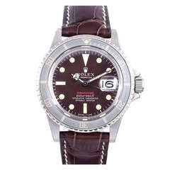 Retro Rolex Tropical Brown Dial Stainless Steel Red Submariner Ref 1680