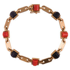 Cartier Coral Onyx Gold Link Bracelet