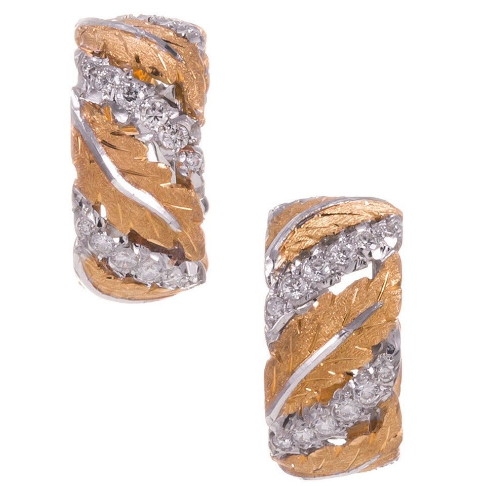 Buccellati Diamond Gold Leaf Earrings