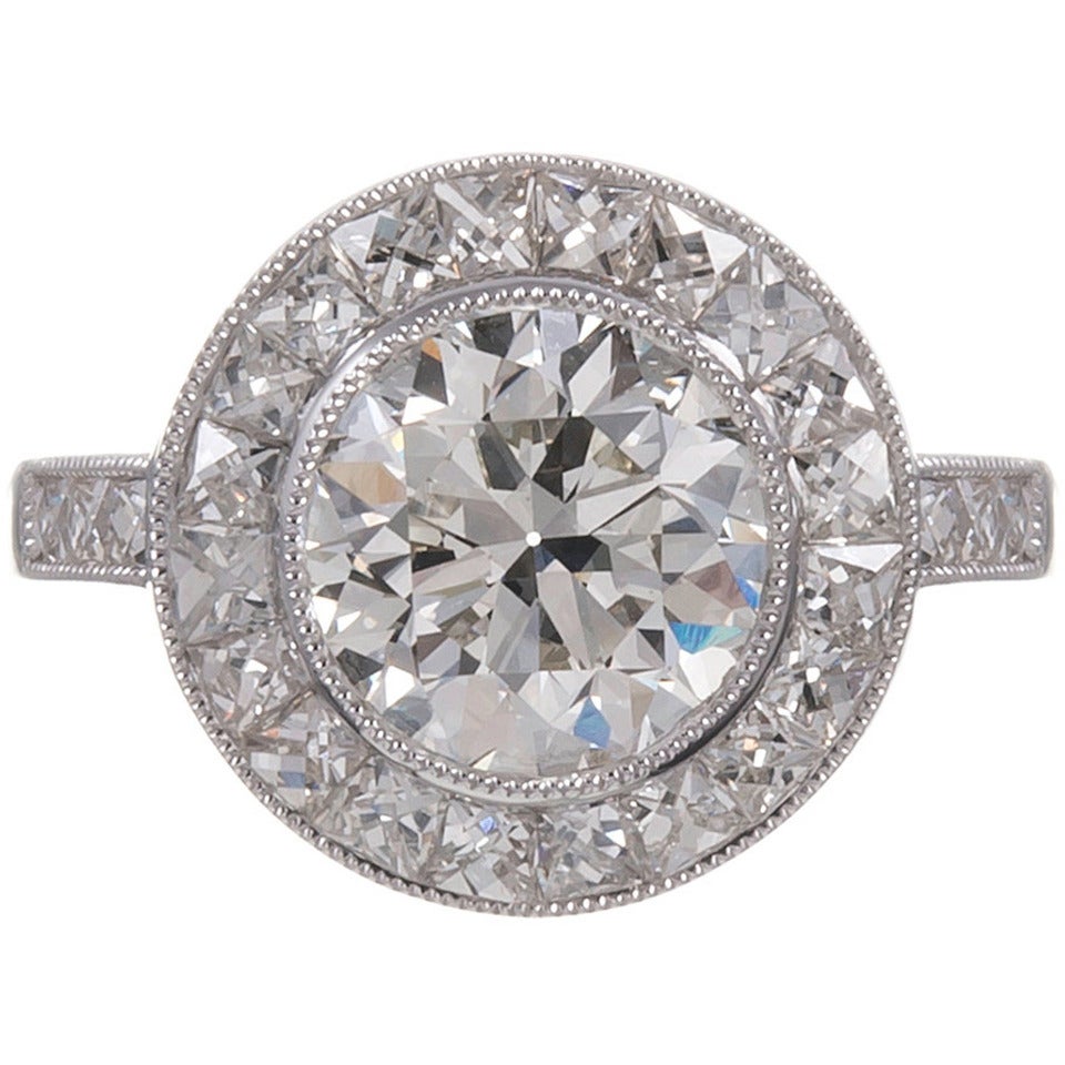 2.57 Carat Old European Cut Diamond Platinum Target Engagement Ring