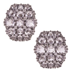 White Topaz Diamond Gold Cluster Earrings