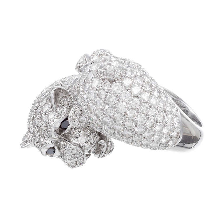 Doppelter Panther- Bypass-Ring mit Diamanten besetzt 1