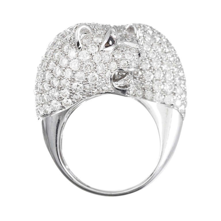Diamond-Encrusted Double Panther Bypass Ring In Excellent Condition In Carmel-by-the-Sea, CA