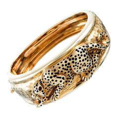 Enamel Leopard Motif Bangle Bracelet