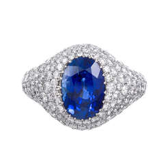 4.25 Carat Oval Bue Sapphire and Pave Diamond Ring