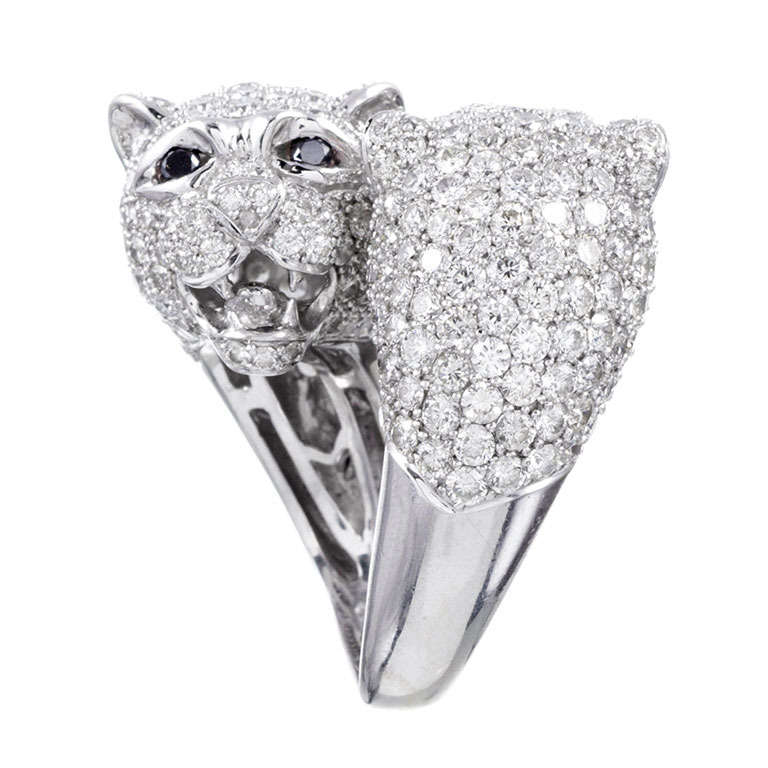 Doppelter Panther- Bypass-Ring mit Diamanten besetzt