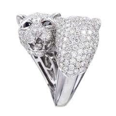 Diamond-Encrusted Double Panther Bypass Ring