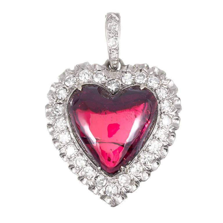 1940s Garnet and Diamond Heart Pendant