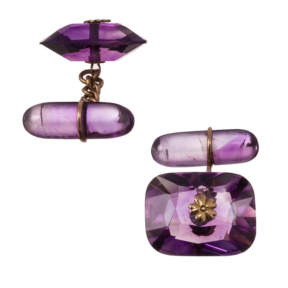 Antique Carved Amethyst Cufflinks