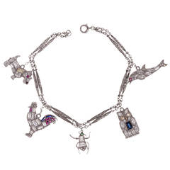 Antique Art Deco Diamond Platinum Animal-Themed Charm Bracelet