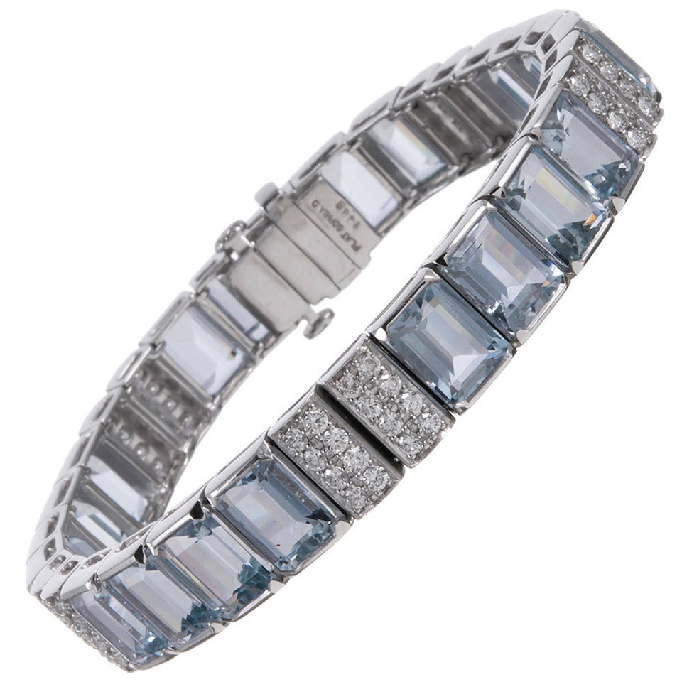Aquamarine Diamond Platinum Line Bracelet