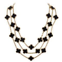 Vintage Van Cleef & Arpels Triple Strand Onyx Alhambra Necklace