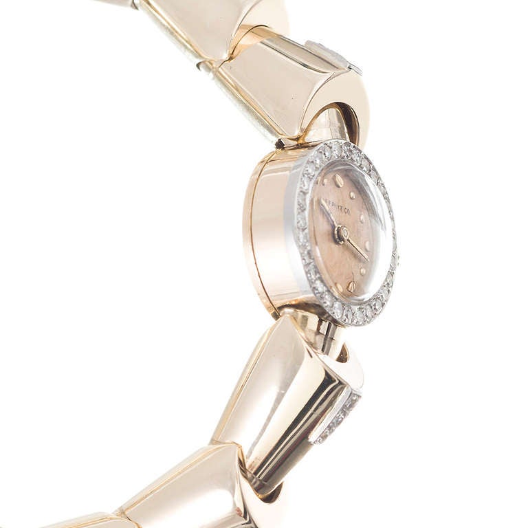 Tiffany & Co Lady's Yellow Gold and Diamond Bracelet Watch circa 1940s In Excellent Condition In Carmel-by-the-Sea, CA