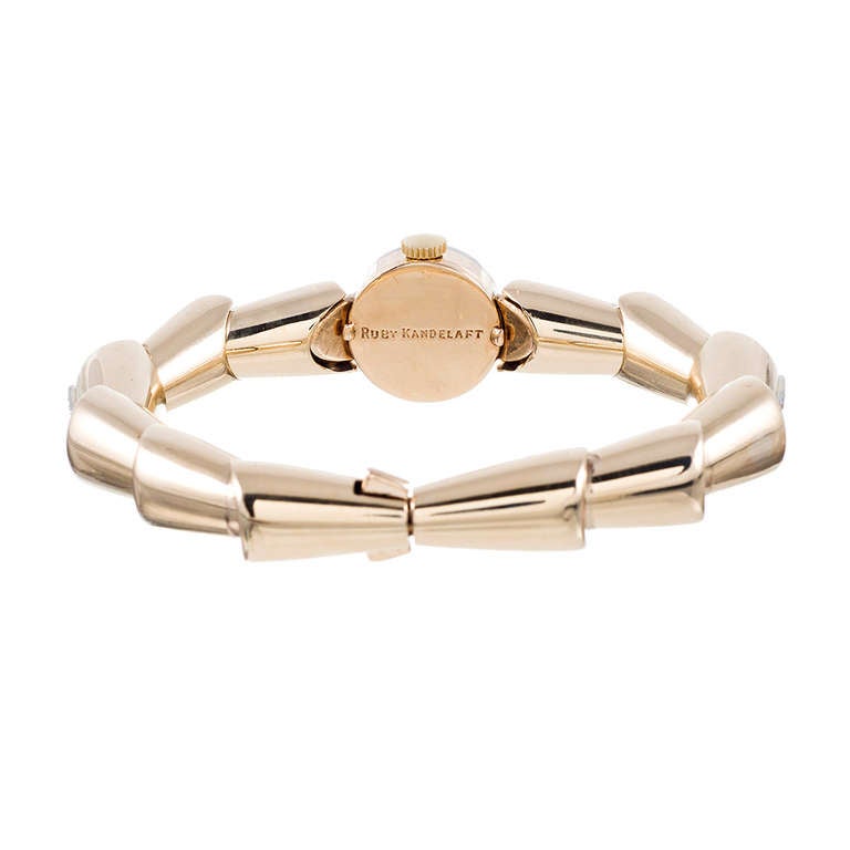 Women's Tiffany & Co Lady's Yellow Gold and Diamond Bracelet Watch circa 1940s