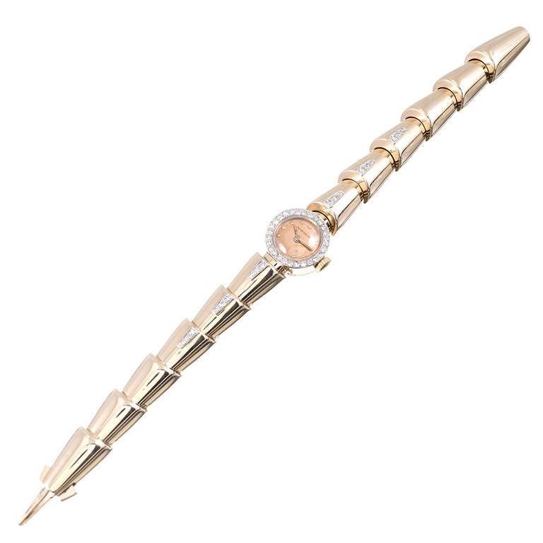 Tiffany & Co Lady's Yellow Gold and Diamond Bracelet Watch circa 1940s 1