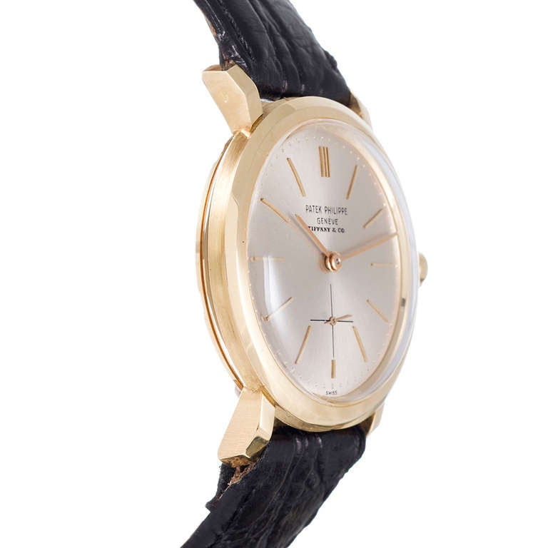 Patek Philippe Yellow Gold Automatic Wristwatch Ref 3440 Retailed by Tiffany In Excellent Condition In Carmel-by-the-Sea, CA