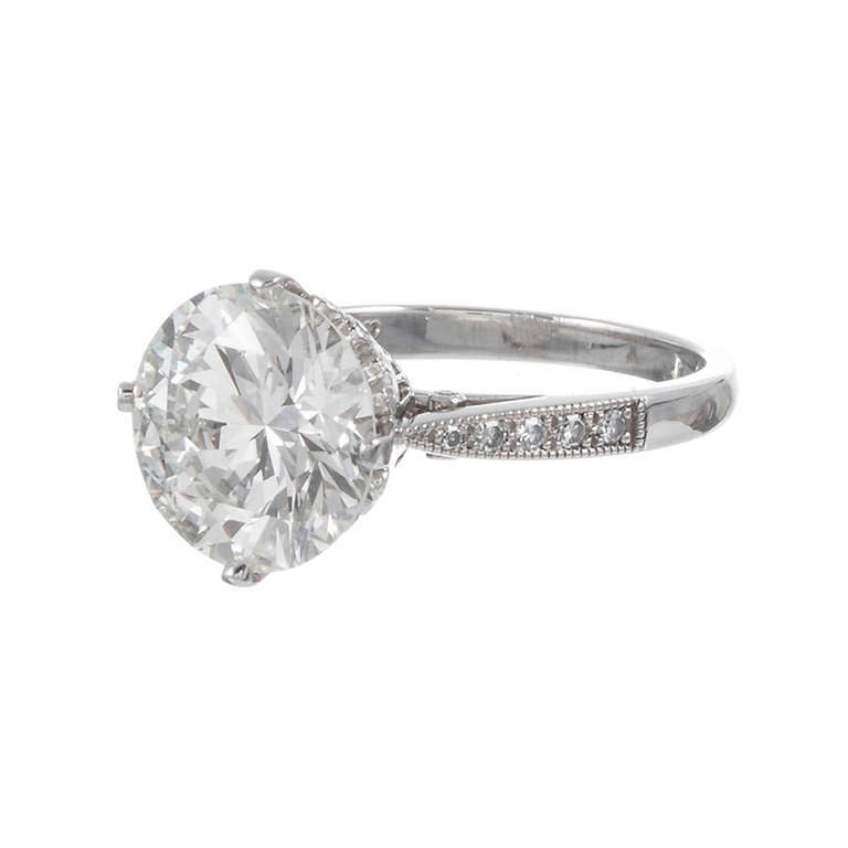 3.71 carat J/Vs2 Round Diamond Solitaire Ring In Excellent Condition In Carmel-by-the-Sea, CA