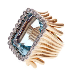 VERDURA Aquamarine Diamond 'Piped' Designer Ring
