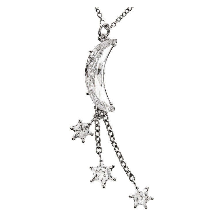 "Moon & Stars" Crescent Cut Diamond White Gold Pendant