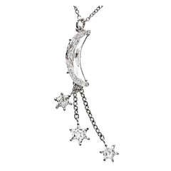 "Moon & Stars" Crescent Cut Diamond White Gold Pendant