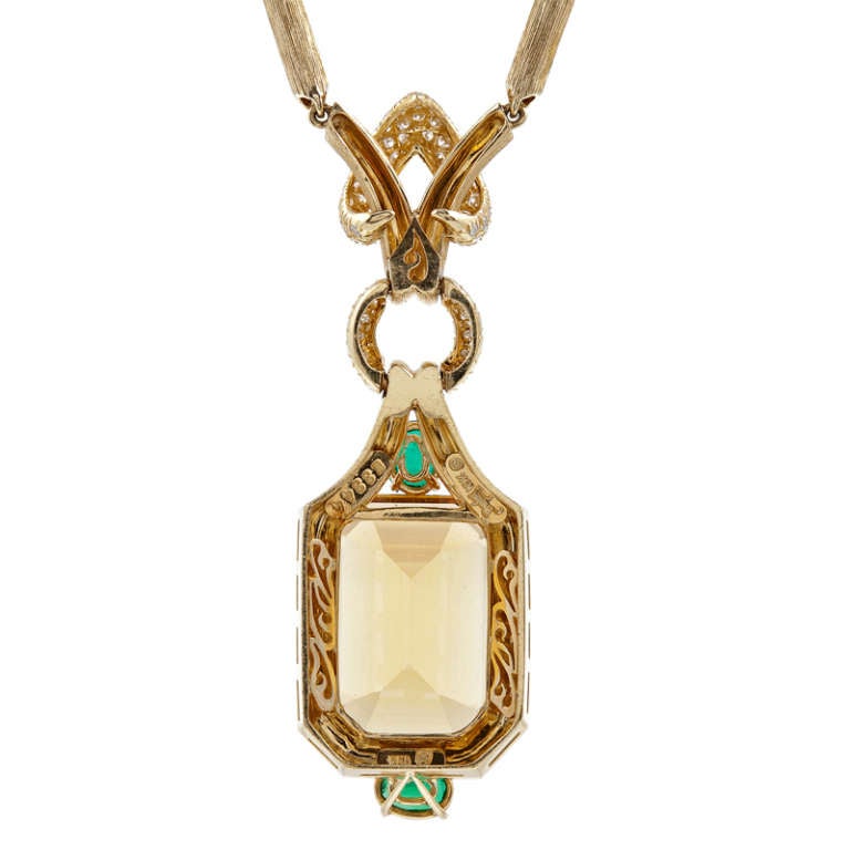 HENRY DUNAY Citrine Emerald Diamond Yellow Gold Necklace In Excellent Condition In Carmel-by-the-Sea, CA