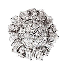 French 1950's Mixed Cut Diamond Dome Platinum Ring 9